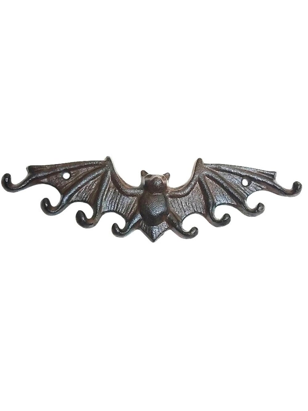 Cast Iron Bat Wall Hook Key Rack Rustic Brown Finish Halloween Gothic